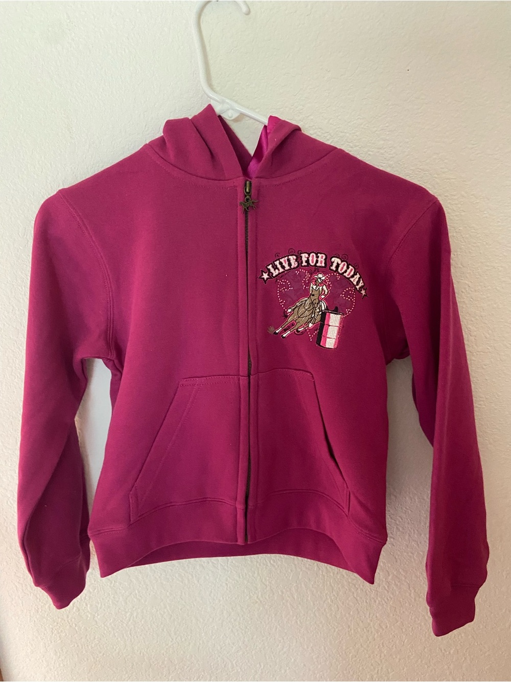NWOT Cowgirl Hardware Fuchsia Zip Horse Graphic Hoodie